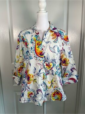 Gold Label Investment White Paisley-Print Tunic with Vibrant Multi-Color Accents